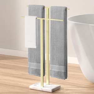 Bathroom Freestanding Towel Rack 2-Tier 33 in. H with Marble Base 18/8 Stainless Steel Brushed Gold