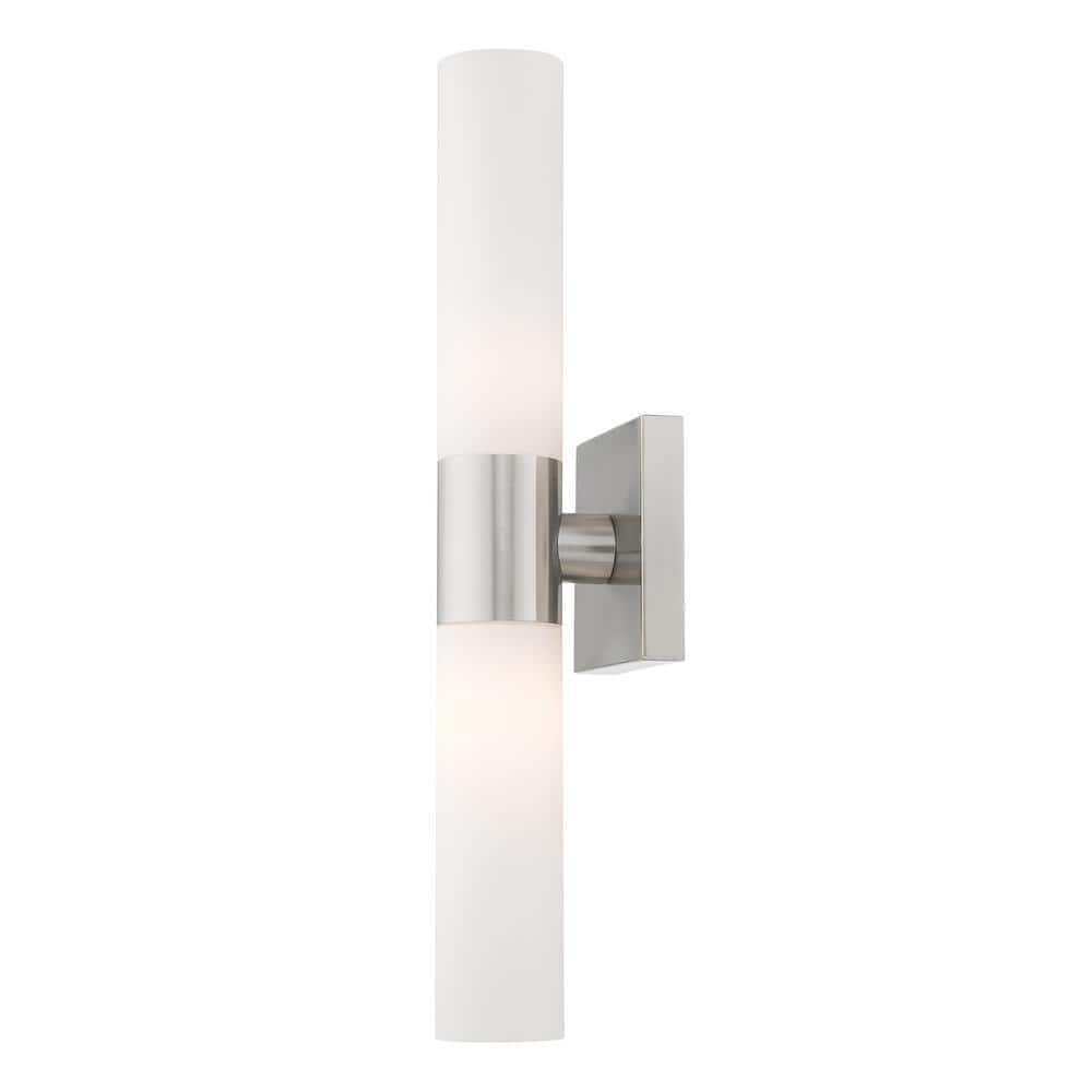 Aero Brushed Nickel 2-Light Outdoor Vanity with Etched Opal Glass