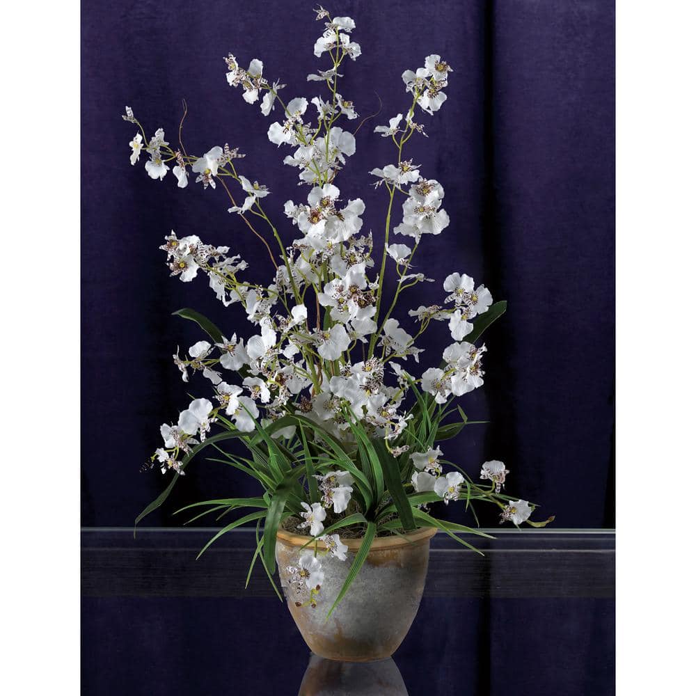 White Silk Orchid Arrangement with Ceramic Pot, 26-inch