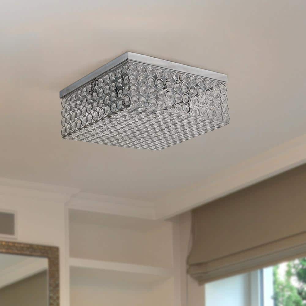 Luxurious Crystal and Silver 12" Square Incandescent Flush Mount Light