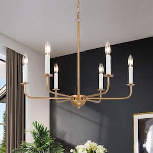 Mid-Century Candlestick Dining Room Chandelier 6-Light Antique Gold Rustic Chandelier with Art Lamp Holders