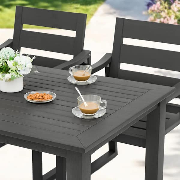 7-Piece Gray Recycled Plastic HDPS Outdoor Dining Set All Weather Indoor Outdoor Patio Table and Chairs with Armrest