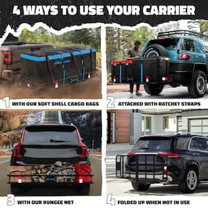 500 lbs. Capacity XL Hitch Mount Cargo Carrier Set - Folding Shank and 2 in. Raise, Cargo Bag, Net, Straps, Locks - Blue