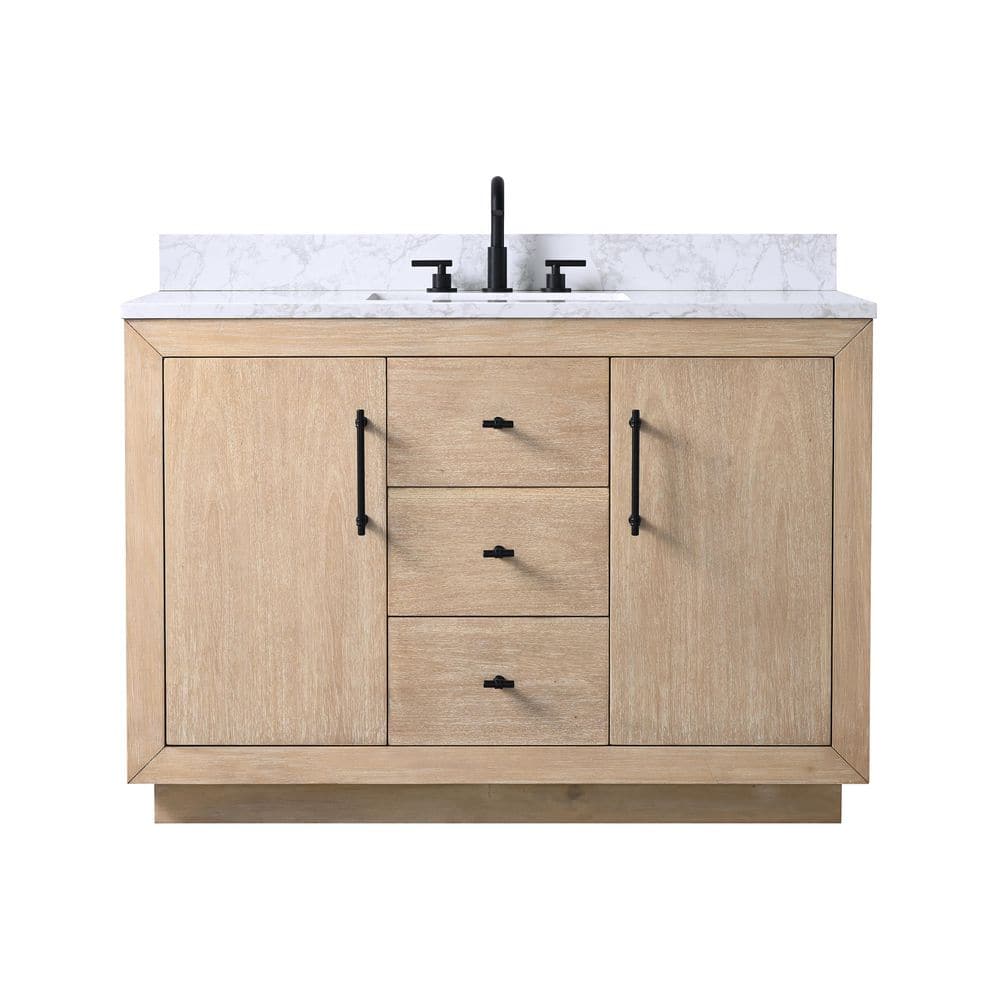 48 in. W x 22 in. D x 38 in. H Single Sink Bath Vanity in Light Wheat with Arabescato White Engineered Marble Top price history on PriceWatchPro