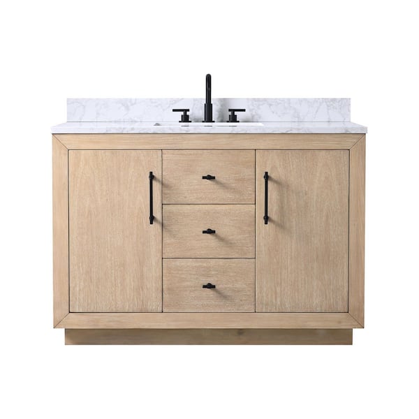 48 in. W x 22 in. D x 38 in. H Single Sink Bath Vanity in Light Wheat with Arabescato White Engineered Marble Top