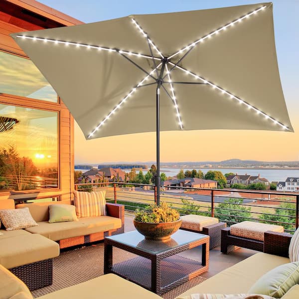 Sonkuki LED 10 ft. x 7 ft. Aluminum Frame Market Solar Rectangle Patio ...