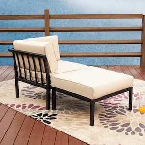 2-Piece Metal Outdoor Sectional Set with Beige Cushions