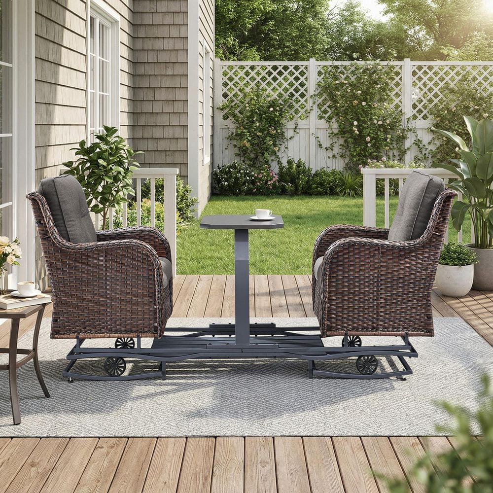 ArcLine Brown PE Wicker 2-Person Outdoor Glider Chair with Gray Olefin Cushions and Center Side Table price history on PriceWatchPro