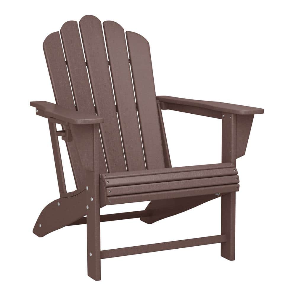 Aderson Outdoor Patio Weather Resistant Classic Poly Plastic Adirondack Chair with Cupholder in Dark Brown price history on PriceWatchPro