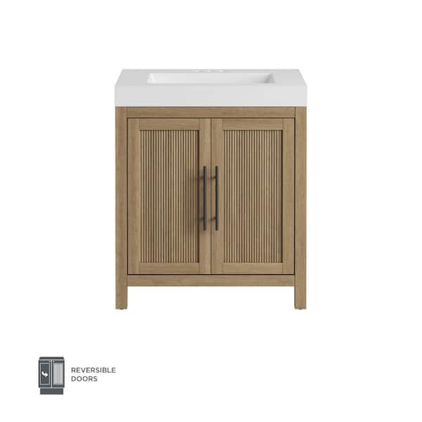 Cargrove 30 in. Single Sink Oak Bath Vanity with White Resin Composite Top (Assembled)