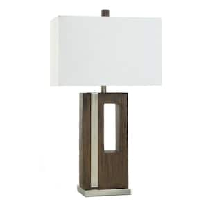 30.25 in. Brushed Brown, Brushed Nickel, White Task and Reading Table Lamp for Living Room with White Cotton Shade