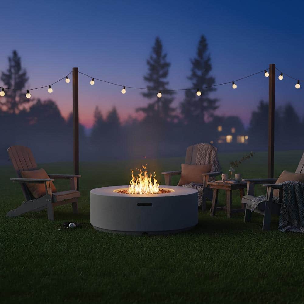 38 in. Gray Propane Outdoor Fire Pit with VFaux Stone Finish, 50,000 BTU Round Fire Pit Table with Steel Burner price history on PriceWatchPro