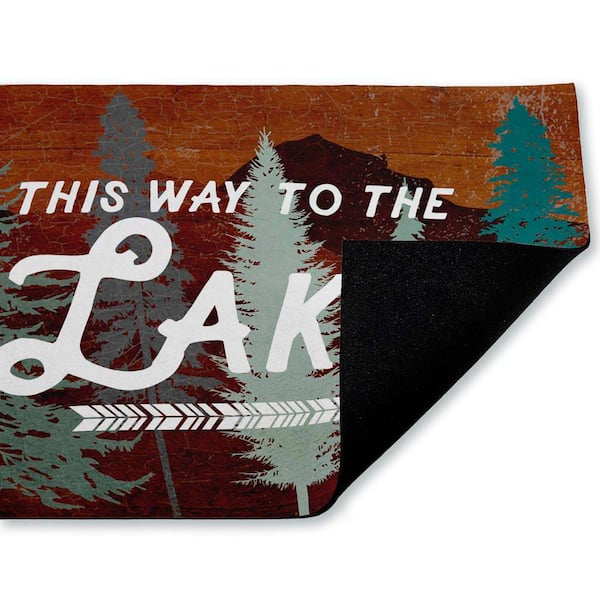 This Way to Lake Retro Brown 18 in. x 30 in. Polyester Non-Slip Outdoor Door Mat