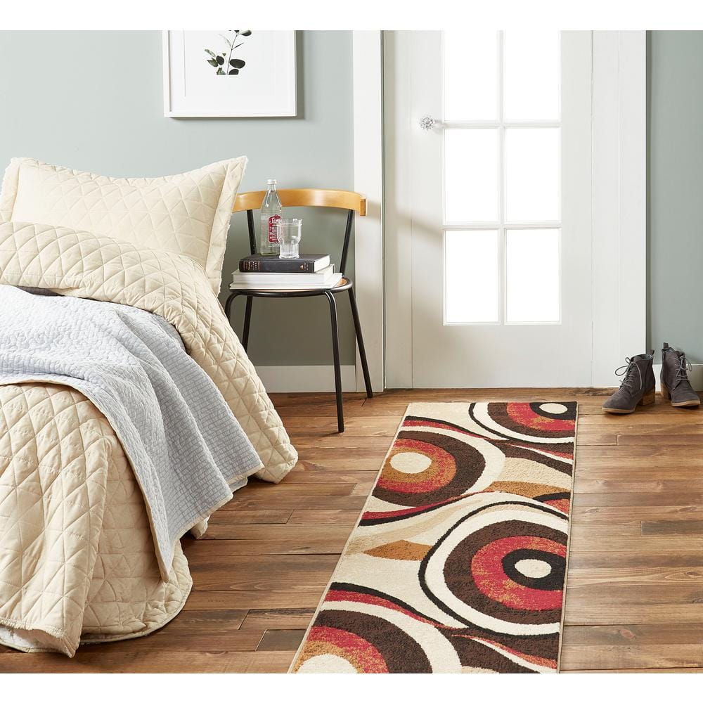 Tribeca Slade Brown and Red Abstract Runner Rug
