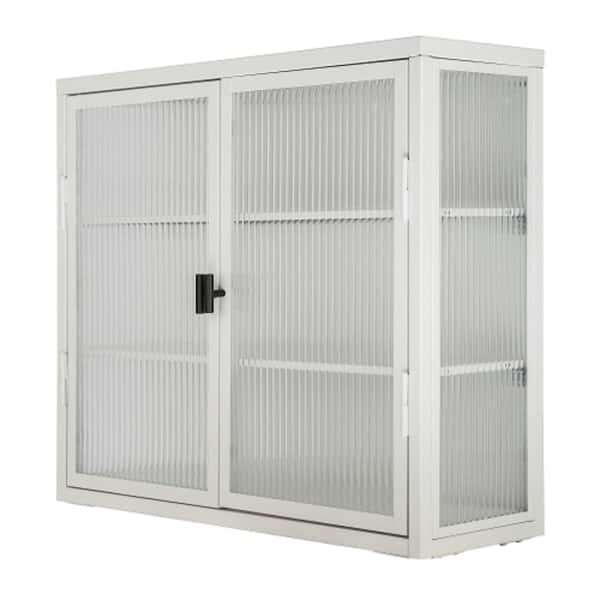 Adrinfly 27.60 in. L x 9.10 in. H x 23.60 in. W Double Glass Door Assembled Wall Cabinet with Detachable Shelves in White