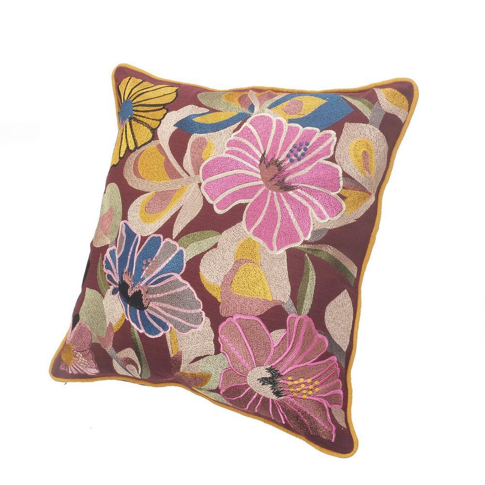 Hibiscus Floral Multi-Color Cotton Square Throw Pillow, 20"