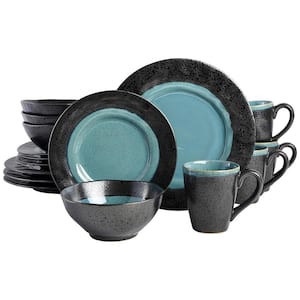 Dragonstone 16-Piece Stoneware Reactive Glaze Dinnerware Set in Aqua