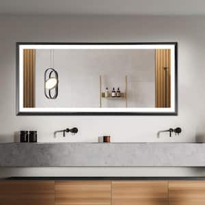 Metis 72 in. W x 48 in. H Oversized Rectangular Aluminium Framed Dimmable Anti-Fog Wall Bathroom Vanity Mirror in Black