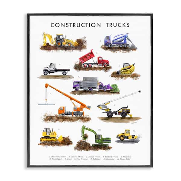 Stupell Industries Educational Construction Trucks by Brett Blumenthal Black Framed Typography Giclee Art Print 14 in. x 11 in.
