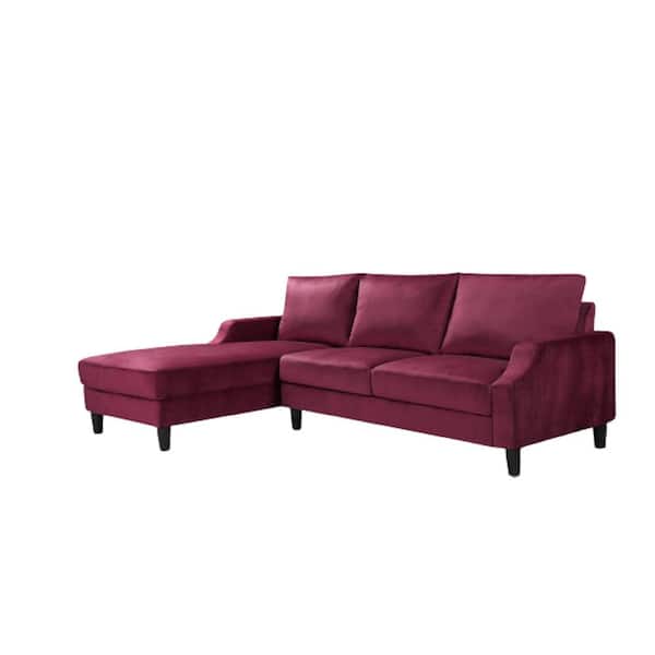 US Pride Furniture Sophia 2 Piece Burgundy Velvet 3 Seats Left Facing Sectional Sofa with Removable Cushions