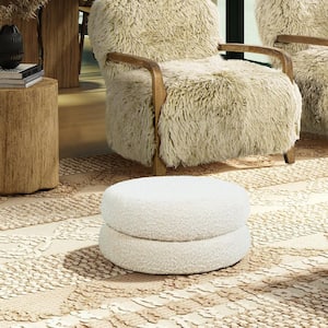 18.5 in. Ivory White Floor Cushion Boucle Fabric Foot Rest Stool Ottoman