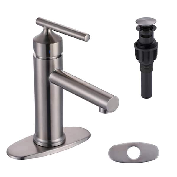ALEASHA Single Handle Single Hole Bathroom Faucet with Deckplate Included and Drain Kit Included in Brushed Nickel