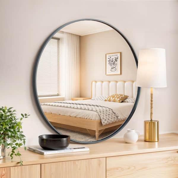 WONDER COMFORT Circle Black 20 in. W x 20 in. H Round Metal Framed Wall Mirror Bathroom Mirror for Entryway