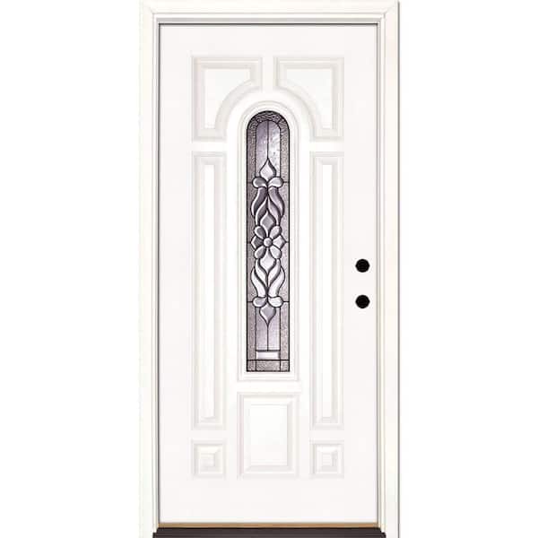 Feather River Doors 37.5 in. x 81.625 in. Lakewood Patina Center Arch Lite Unfinished Smooth Left-Hand Inswing Fiberglass Prehung Front Door