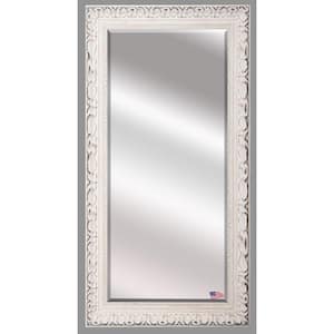 Oversized Antiqued White Wood Beveled Glass Modern Mirror (65.5 in. H X 32 in. W)