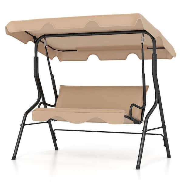 Costway 3-Person Metal Patio Swing with Glider Hammock Steel Frame Beige Cushioned Backyard