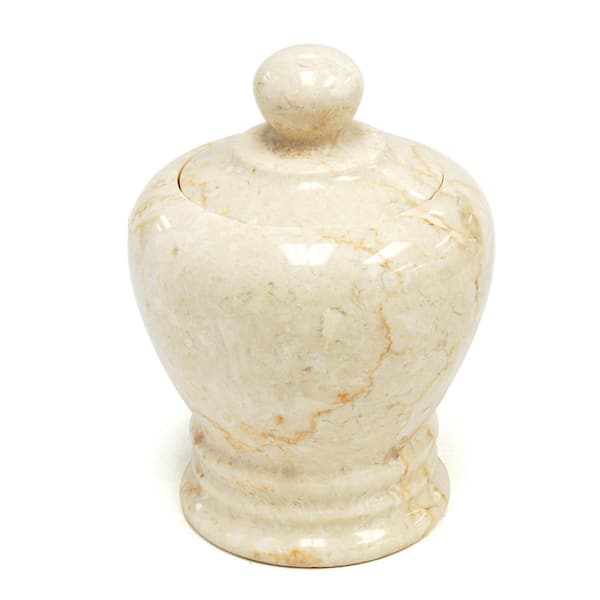Creative Home Natural Champagne Marble Aladdin Collection Cotton Ball Holder, Swab Q-Tip Holder, Bathroom Storage Jar Canister