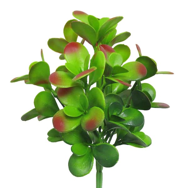 12 in. Green Burgundy Jade Leaf Artificial Succulent Stem Plant Greenery Pick Bush (Set of 2)