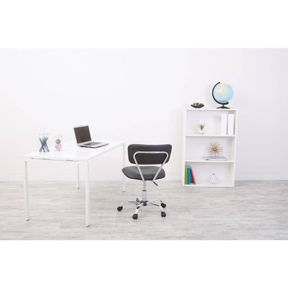 Black Vinyl Armless Swivel Task Chair with Silver Frame