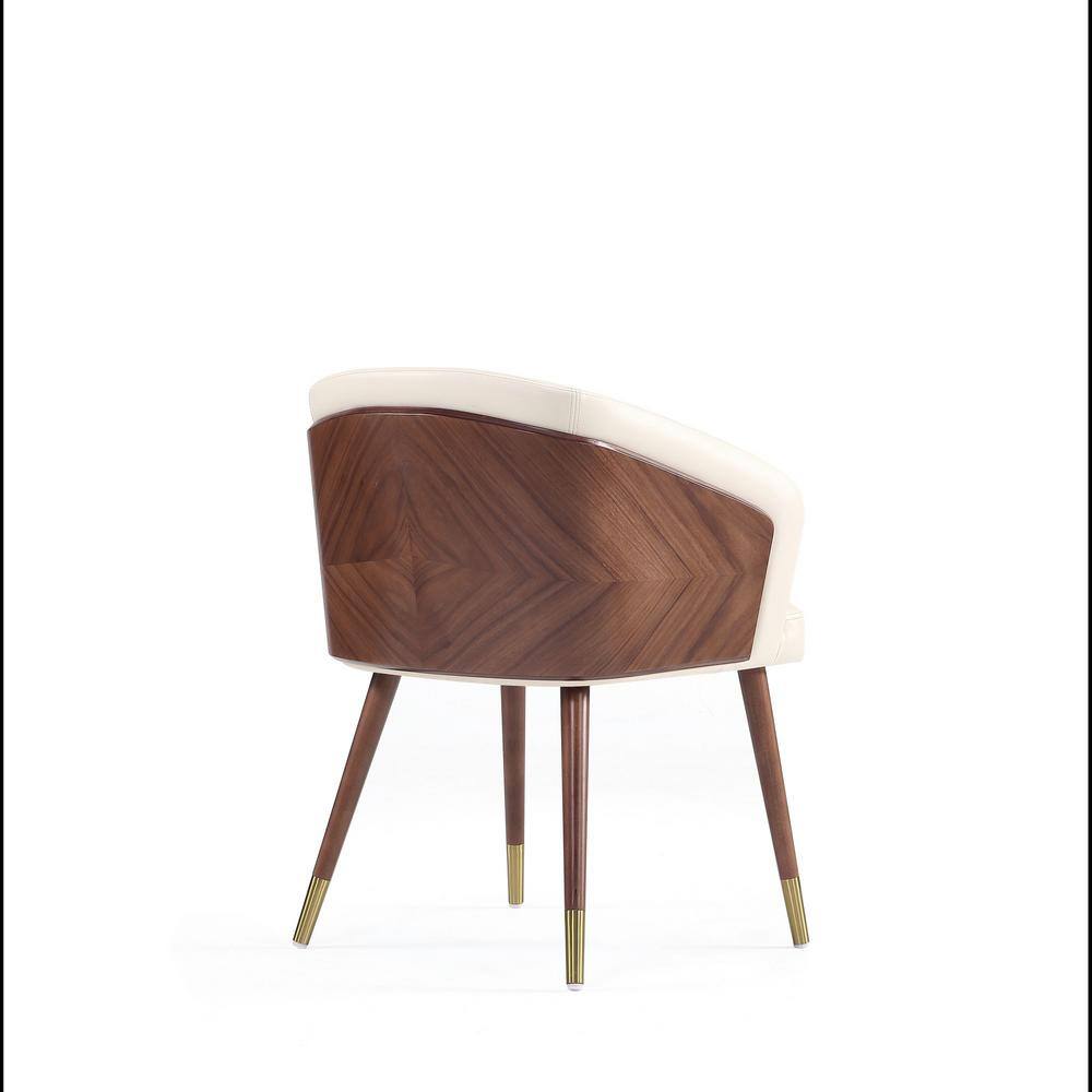 Cream Faux Leather Upholstered Arm Chair with Walnut Legs