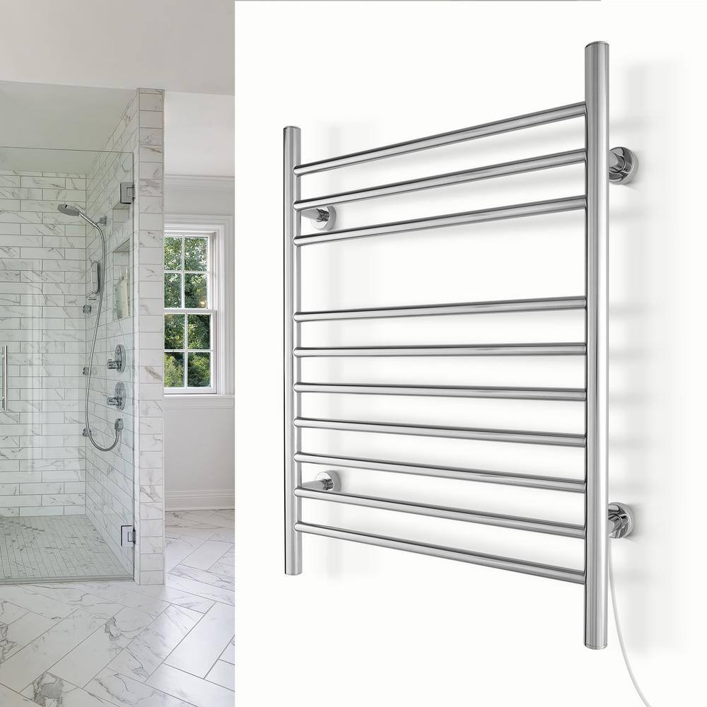 Polished Stainless Steel Wall-Mounted Towel Warmer with 10 Bars