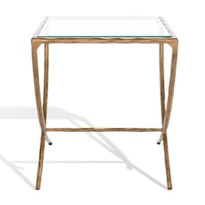 Debbie 18 in. Brass Square Glass End Table