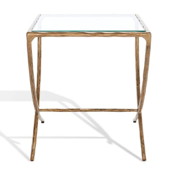 SAFAVIEH Debbie 18 in. Brass Square Glass End Table