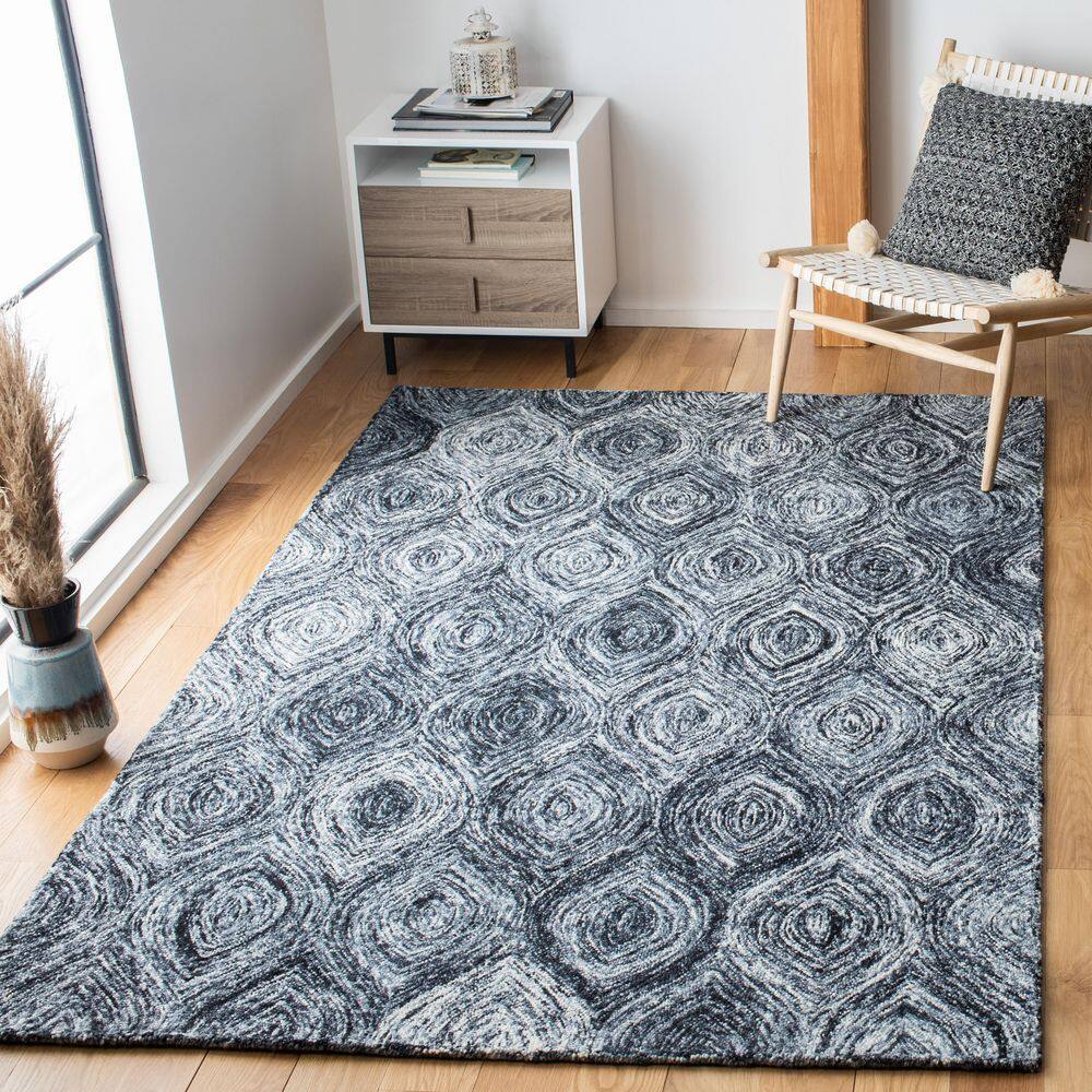 Gray and Blue Handmade Wool 9' x 12' Geometric Area Rug