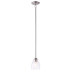 Winsley 1-Light Brushed Nickel Bell Mini-Pendant with Clear Seeded Glass Shade