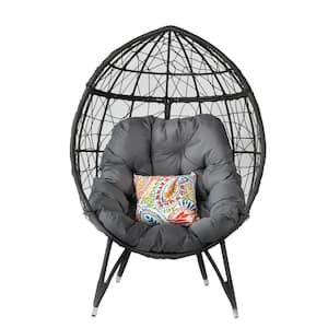 Outdoor Patio Wicker Egg Chair Indoor Basket Wicker Chair with Charcoal Grey Cushion