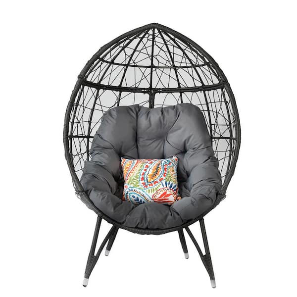Boosicavelly Outdoor Patio Wicker Egg Chair Indoor Basket Wicker Chair with Charcoal Grey Cushion