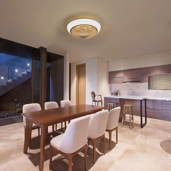 15 in. White RGB Dimmable LED Enclosed Flush Mount Standard Ceiling Fan with Remote Control Bladeless 6 Speed