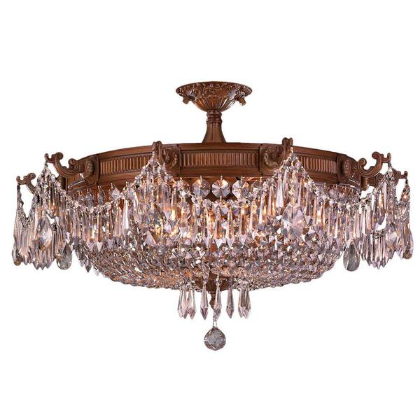 Worldwide Lighting Winchester Collection 10-Light French Gold and Clear Crystal Semi Flush Mount