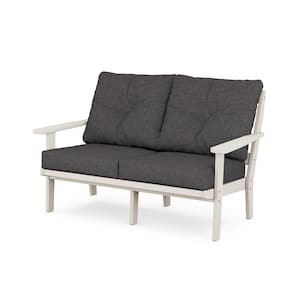 Mission Deep Seating Plastic Outdoor Loveseat with in Sand/Ash Charcoal Cushions