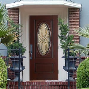 36 in. x 80 in. Everland Cianne Left Hand Outswing 3/4 Oval Lite Smooth Fiberglass Prehung Front Door No Brickmold