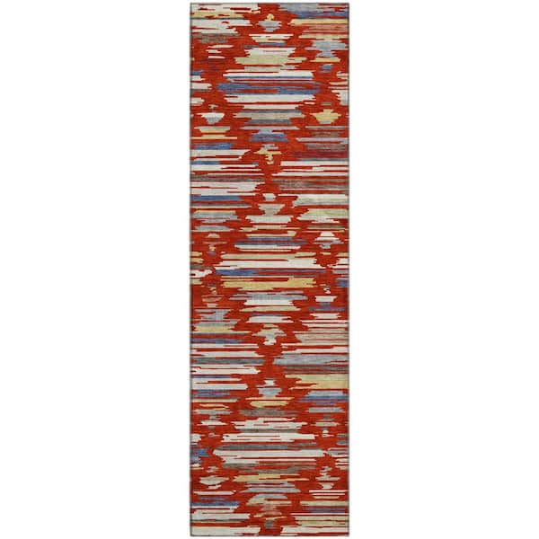 Mayfield Premium Machine Washable Abstract AMF2502 Red 2 ft. x 7 ft. Runner Rug