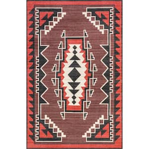 Adrena Bold Boho Machine Washable Red 4 ft. x 6 ft. Area Rug