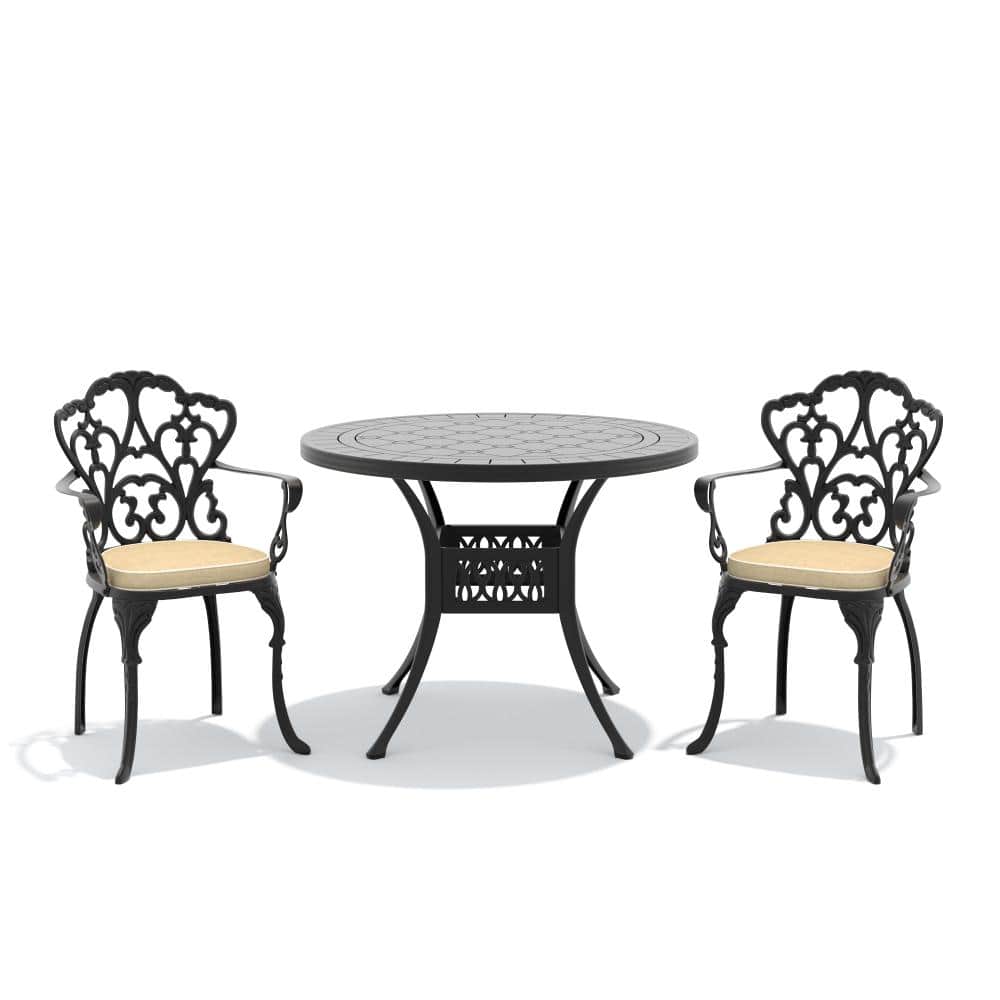 3-Piece Cast aluminum Patio Outdoor Dining Set with Round Table and Cast aluminum Chairs with Off-white Cushions price history on PriceWatchPro