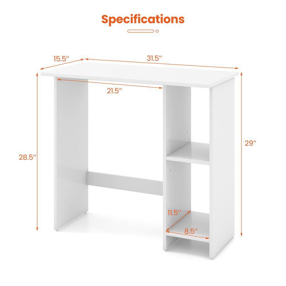 Dimension diagram of the white computer desk.
