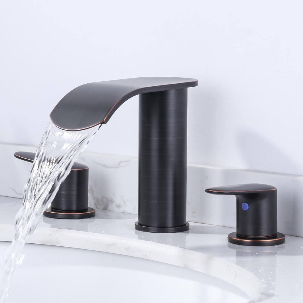 Oil Rubbed Bronze 8 in. Widespread Waterfall Bathroom Faucet